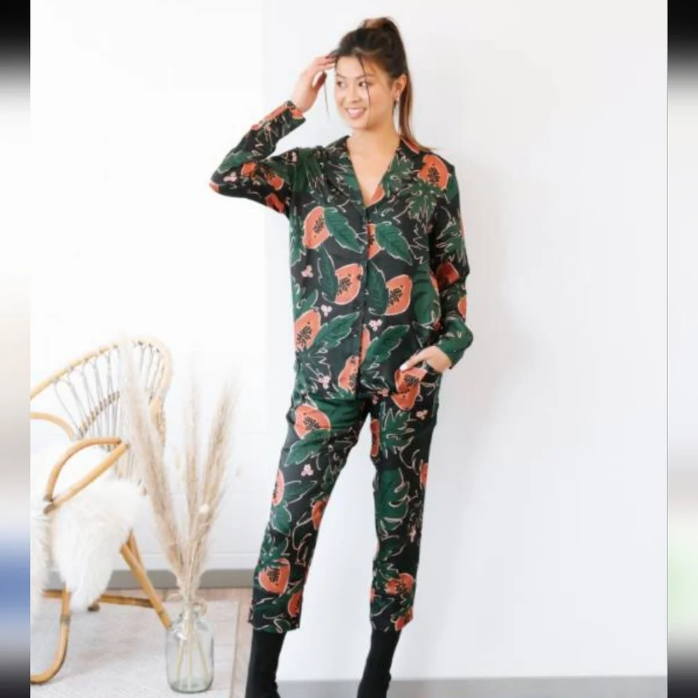 Smash + Tess - Birds Papaya - Silk Papaya Print Pants - Size Small - Picture 2 of 7